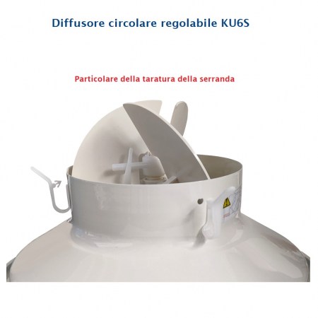 Diffusore circolare a coni regolabili Ø160 in alluminio bianco, con serranda integrata